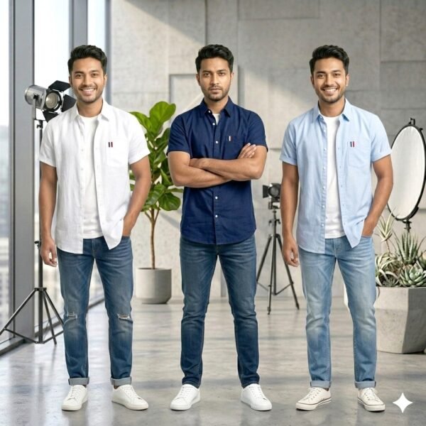 Men’s Casual Short Sleeve Shirt, Combo-03 (Blue+Sky+Off White)